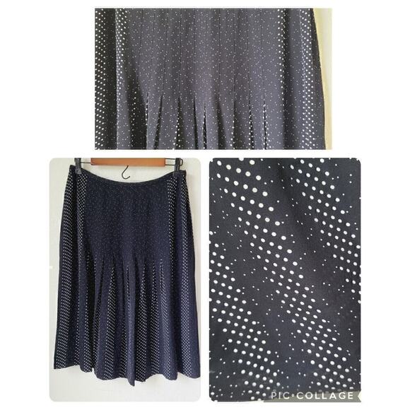 Talbots Womens 10 Petite Black White Polka Dot 100% Silk Skirt Lined Pleated - Picture 2 of 9